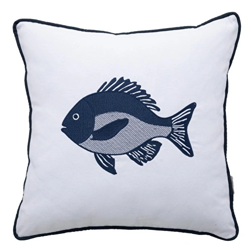Mudo Home Mari̇n Fish Nakişli Kirlent Beyaz Laci̇vert 50x50 Cm