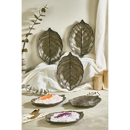 Lora Bianca Liva 6 Parça Set Yaprak Formlu Cam Servis Sunum Tabağı - Meze Sunum Tabağı - 6 Adet