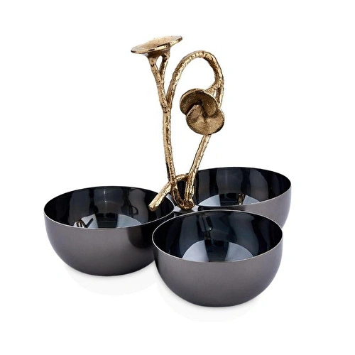 Cornella Rose 3'lü Sunum Kasesi Silver - Gold Kase Çapı:10 Cm Cornella Rose 3'lü Sunum Kasesi Silver - Gold Kase Çapı:10 Cm