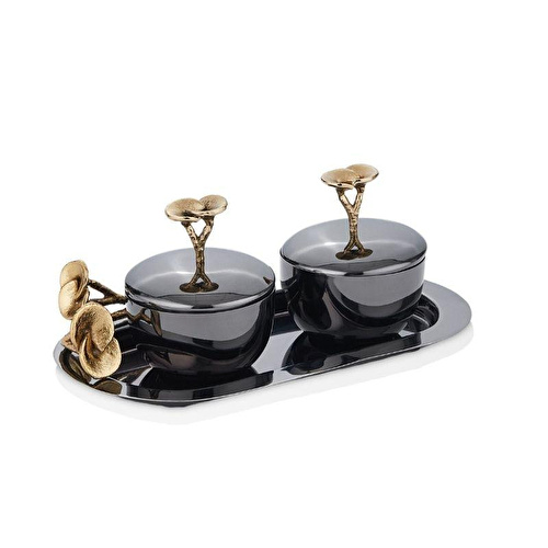 Cornella Rose Tabak Standlı Tuzluk Biberlik Silver - Gold Büyük En:15 Cm X Boy:27 Cm Cornella Rose Tabak Standlı Tuzluk Biberlik Silver - Gold Büyük En:15 Cm X Boy:27 Cm