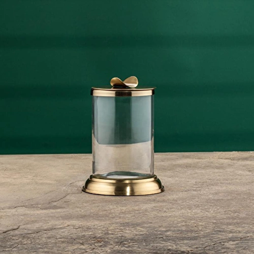 Cornella Line Dekoratif Cam Kavanoz Gold Büyük Boy:17 Cm