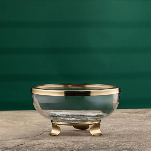 Cornella Line Dekoratif Cam Kase Gold Büyük Ağız:27 Cm X Boy:14 Cm
