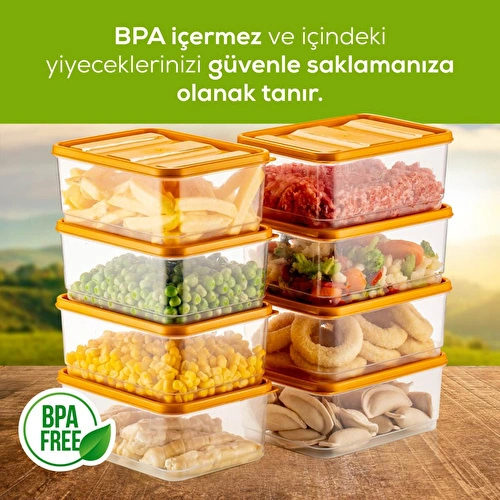 Vienev 8'li Buzdolabı Düzenleyici Organizer Mikrodalgaya Uygun Difriz Saklama Kabı Turuncu