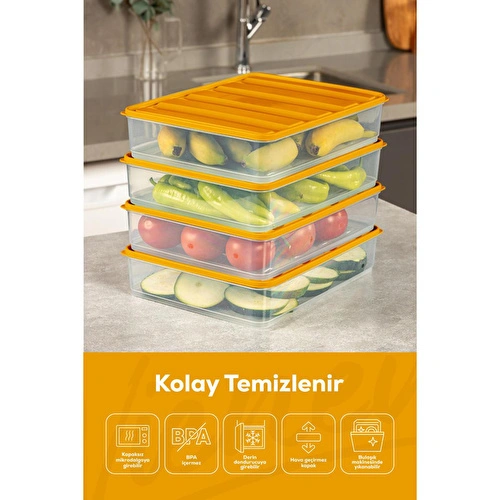 Vienev 4'lü 3,5 Litre Buzdolabı Dondurucu Organizer Mikrodalga Ve Difrize Uygun Saklama Kabı Turuncu Vienev 4'lü 3,5 Litre Buzdolabı Dondurucu Organizer Mikrodalga Ve Difrize Uygun Saklama Kabı Turuncu
