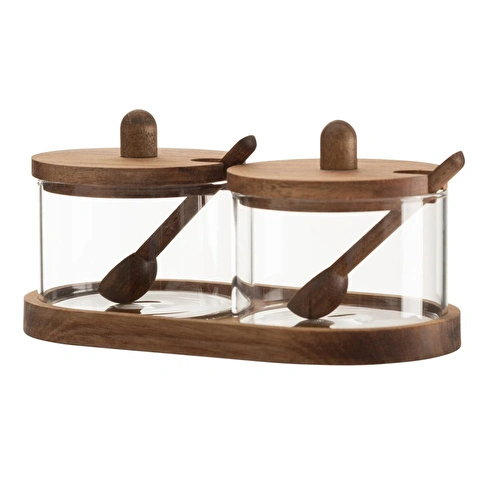 Mudo Home Akasya Standli Kapakli Kaşikli İki̇li̇ Baharatlik