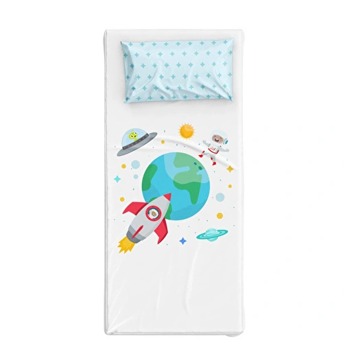 Itsy Bitsy Kids Spacey Pamuk Saten Çok Renkli Çocuk Çarşaf Seti 90x190cm