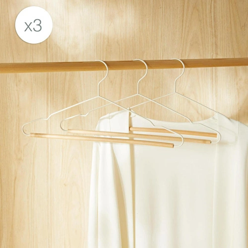 Ocean Home Textile 3'lü Ahşap Destekli Ekru Renk Metal Giysi Askısı 19.5 X 42 X 0.34 Cm