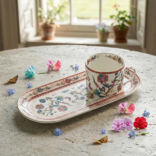 Lucky Art Serenity Bone Tek Kisilik Tepsili Cay Fincan Seti