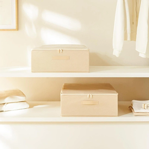 Home Wave 2'li Bej Pötikare Destekli Kutu Hurç Set 45 X 55 X 18 Cm