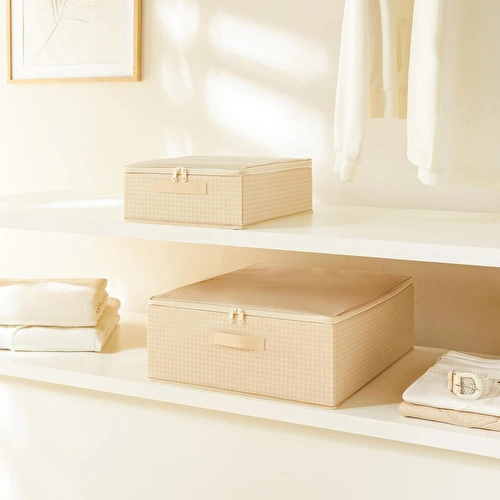 Home Wave 2'li Bej Pötikare Destekli Kutu Hurç Set 31 X 38 X 12 + 45 X 55 X 18 Cm