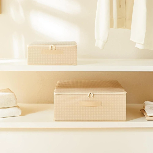 Home Wave 2'li Bej Pötikare Destekli Kutu Hurç Set 31 X 38 X 12 + 45 X 55 X 18 Cm