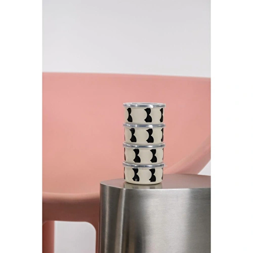 Emaylabxpeppythings Milky Emaye 4’lü Kapaklı Kase Çerezlik, Kahvaltılık, Reçellik, Zeytinlik, Sunumluk Seti 8cm 200 Ml