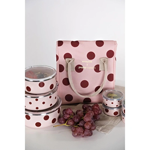 Emaylabxpeppythings Cherry 3’lü Set – Emaye Saklama Kabı, Emaye Kahvaltılık & Termal Taşıma Çantası 10 Litre
