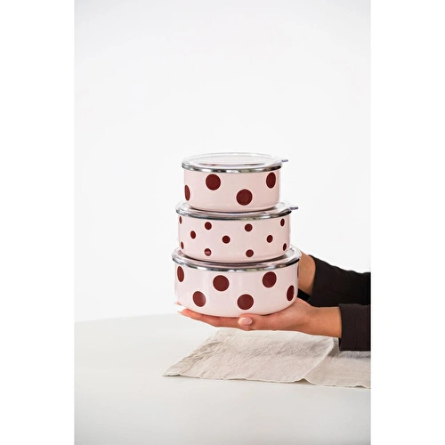 Emaylabxpeppythings Cherry Emaye Üçlü Saklama Kabı Seti (ocaklarda Kullanilabi̇li̇r)