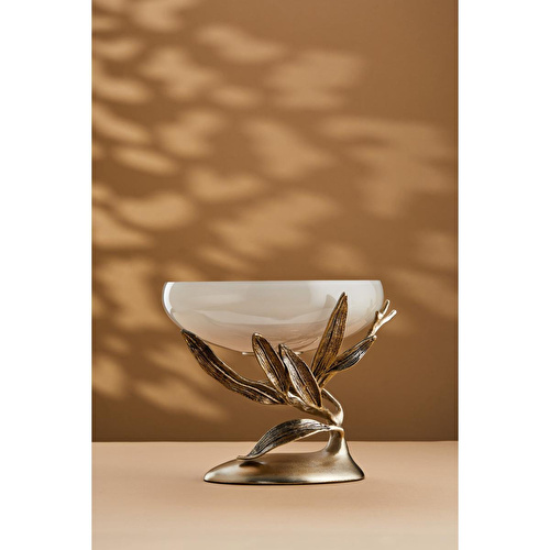 Cornella Ivy Antik Gold Ayaklı Krem Ombreli Cam Sunumluk Ağız:27 Cm X Boy:25 Cm