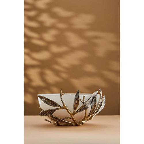 Cornella Ivy Antik Gold Detaylı Krem Ombreli Cam Meyvelik Çap:30 Cm X Boy:15 Cm