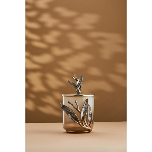 Cornella Ivy Antik Gold Detaylı Krem Ombreli Cam Kavanoz Büyük Gövde 17 Cm X Tüm :26 Cm