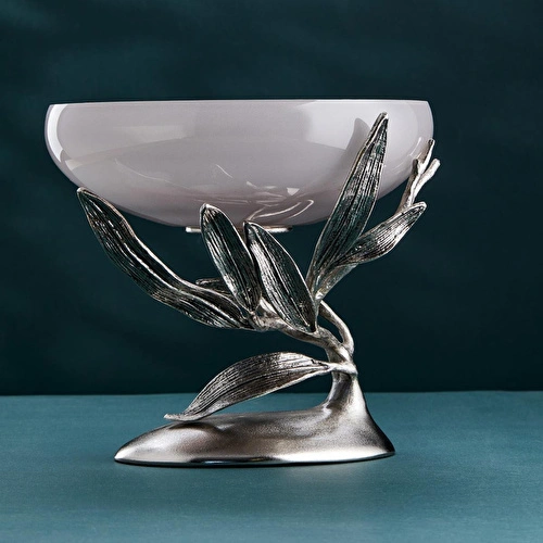 Cornella Ivy Antik Nikel Ayaklı Füme Ombreli Cam Meyvelik Ağız:27 Cm X Boy:25 Cm