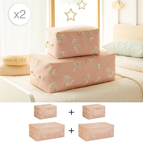 Ocean Home Textile 4'lü Çocuk Odası Deniz Kızı Hurç Set 2 Adet 30 X 22 X 18 / 2 Adet 52 X 28 X 21 Cm