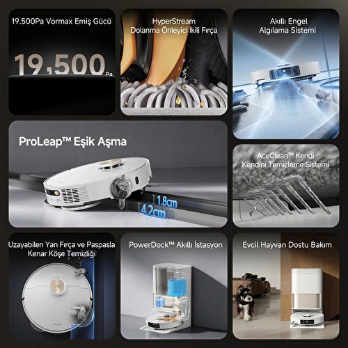 Dreame L50 Ultra Robot Süpürge Beyaz, 19.500pa Emiş Gücü