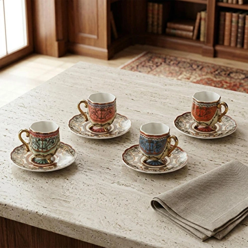 Lucky Art Rosea Bone 4’lü Ayaklı Kahve Fincanı Seti 80 Ml