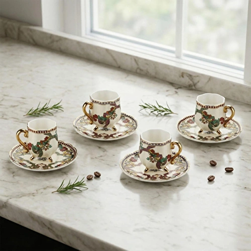 Lucky Art Velora Bone 4’lü Altın Ayaklı Kahve Fincanı Seti 80 Ml