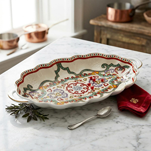 Lucky Art Velora Bone 27 Cm Kulplu Oval Servis Tabağı