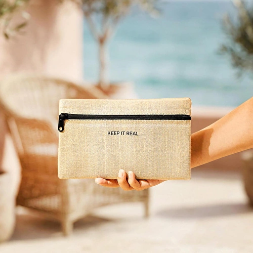 Ocean Home Textile Termal Yalıtımlı Jüt Keten Makyaj Çantası 22 X 14 Cm
