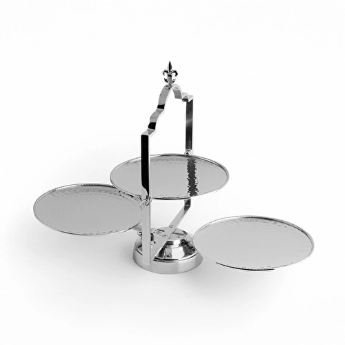 Lucky Art Dekoratif Paslanmaz Çelik Katlı Üçlü Sunumluk 41 Cm