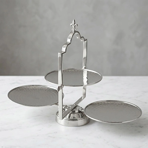Lucky Art Dekoratif Paslanmaz Çelik Katlı Üçlü Sunumluk 41 Cm