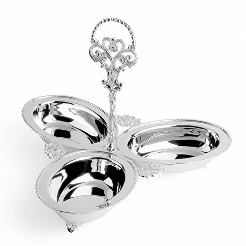 Lucky Art Dekoratif Pirinç İşlemeli Paslanmaz Çelik Lüks 3lü Çerezlik