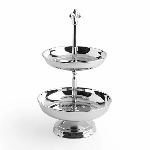 Lucky Art Zarif Paslanmaz Çelik Ve Pirinç Çift Katlı Dekoratif Sunumluk 37 Cm