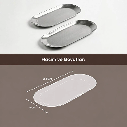 Vienev 2’li Gümüş Renk Metal Oval Kayık Tabak Seti - Sunum Ve Çerezlik Tabağı