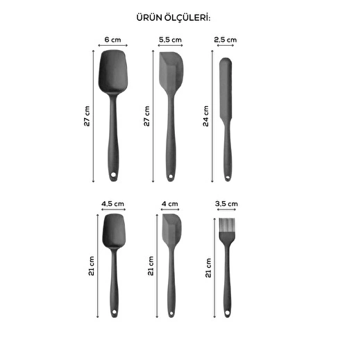 Vienev 6 Parça Silikon Mutfak Spatula Fırça Seti Gri Vienev 6 Parça Silikon Mutfak Spatula Fırça Seti Gri