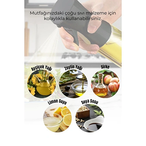 Vienev Püskürtmeli Sprey Yağdanlık Cam Şişe - Izgara Fritöz Salata Yağ Püskürtücü Siyah
