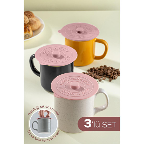 Vienev 3 Adet Silikon Isı Koruyucu Bardak Kapağı Pembe