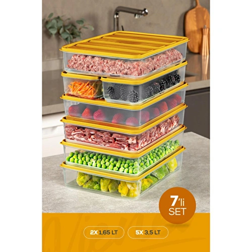 Vienev 7'li Buzdolabı Dondurucu Organizer Ve Saklama Kabı Turuncu 5x(3,5lt) 2x(1,65lt)
