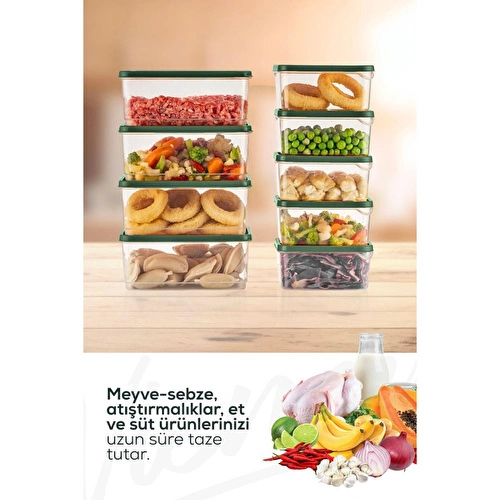 Vienev 10'lu Buzdolabı Düzenleyici Organizer Mikrodalgaya Uygun Difriz Saklama Kabı Yeşil