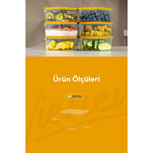 Vienev 6'lı 350 Ml Buzdolabı Dondurucu Organizer Mikrodalga Ve Difrize Uygun Saklama Kabı Turuncu