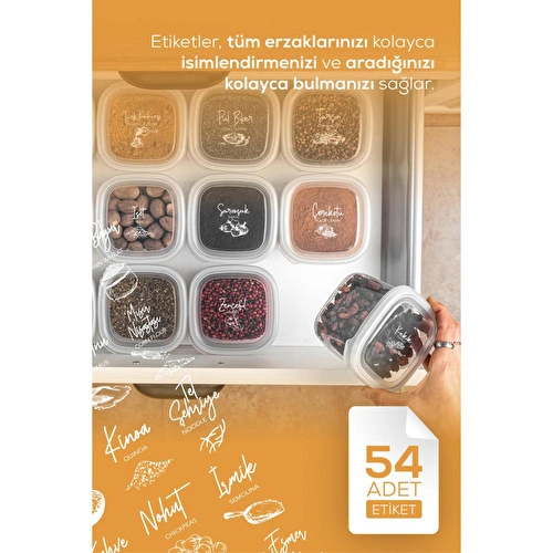 Vienev 25'li Etiketli Hava Geçirmez Erzak Ve Baharat Saklama Kabı Seti Beyaz