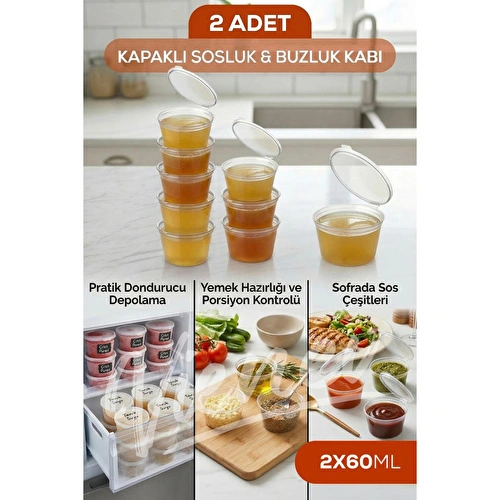 Vienev 2'li Dondurucuya Uygun 60 Ml İlik, Tavuk Suyu, Sos, Bebek Maması Saklama Kabı