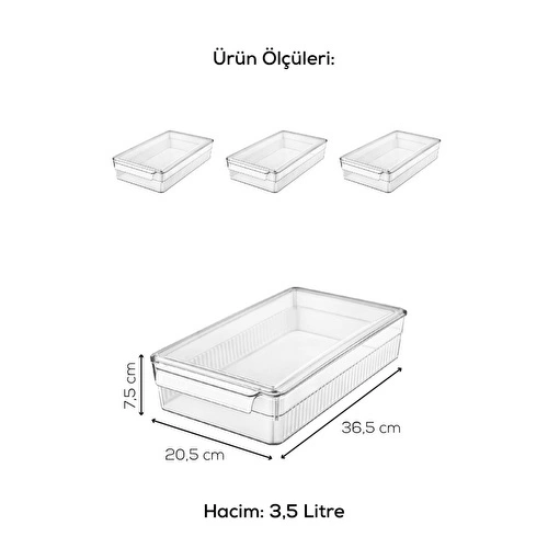 Vienev 3'lü 3,5 Litre Kapaklı Mini Buzdolabı Dolapiçi Düzenleyici Organizer