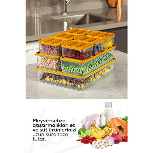 Vienev 9'lu Buzdolabı Dondurucu Organizer Ve Saklama Kabı Turuncu 6x(350ml) 2x(1,65lt) 1x(3,5lt)