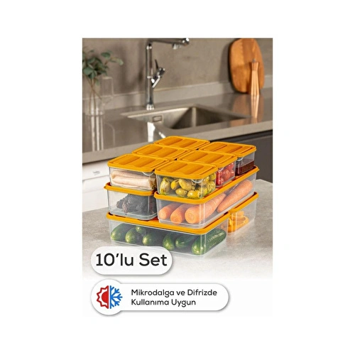 Vienev 10lu Buzdolabı Dondurucu Organizer Ve Saklama Kabı Turuncu 6x 350ml 2x 1,65lt 2x 1,75lt Turuncu
