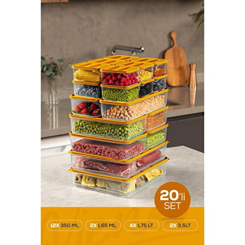 Vienev 20'li Buzdolabı Organizer Ve Saklama Kabı Turuncu 12x(350ml) 4x(1,75lt) 2x(1,65lt) 2x(3,5lt)
