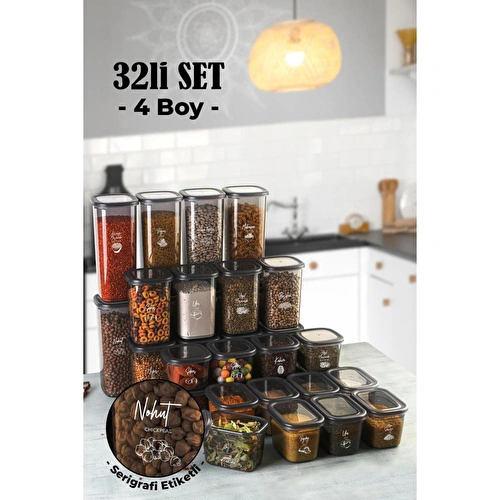 Vienev Beyaz Serigrafili 32li Peggy Kare Ve Dikdörtgen Saklama Kabı Seti 8x(1,75, 1,2, 0,55,800) Ant