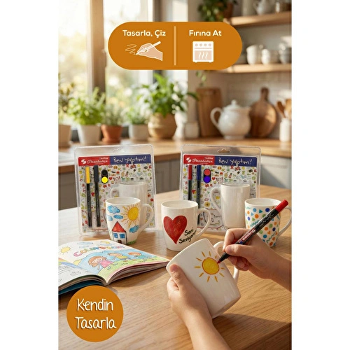 Vienev Diy Kupanı Kendin Tasarla Seti Paşabahçe X Edding - 2 Kupa + 4 Renk (siyah, Sarı, Kırmızı, Mor)