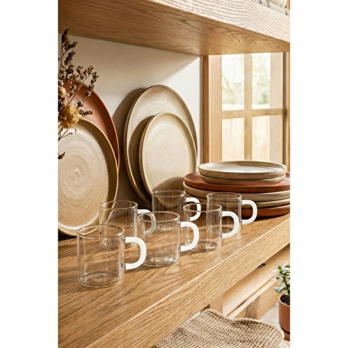 Vienev Beyaz Kulplu 6'lı Cam Espresso Bardağı Seti - 95 Ml Vienev Beyaz Kulplu 6'lı Cam Espresso Bardağı Seti - 95 Ml