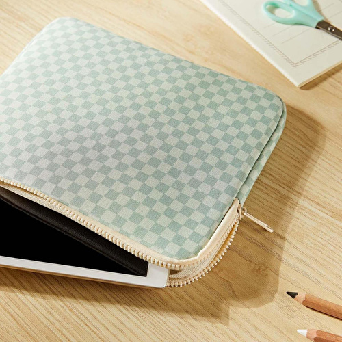 Ocean Home Textile Su İtici Leke Tutmaz Mint Dama Desen Tablet Taşıma Çantası / Kılıfı 27 X 21 X 2 Cm