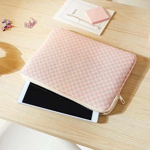 Ocean Home Textile Su İtici Leke Tutmaz Pembe Dama Desen Tablet Taşıma Çantası / Kılıfı 32.5 X 24 X 2 Cm